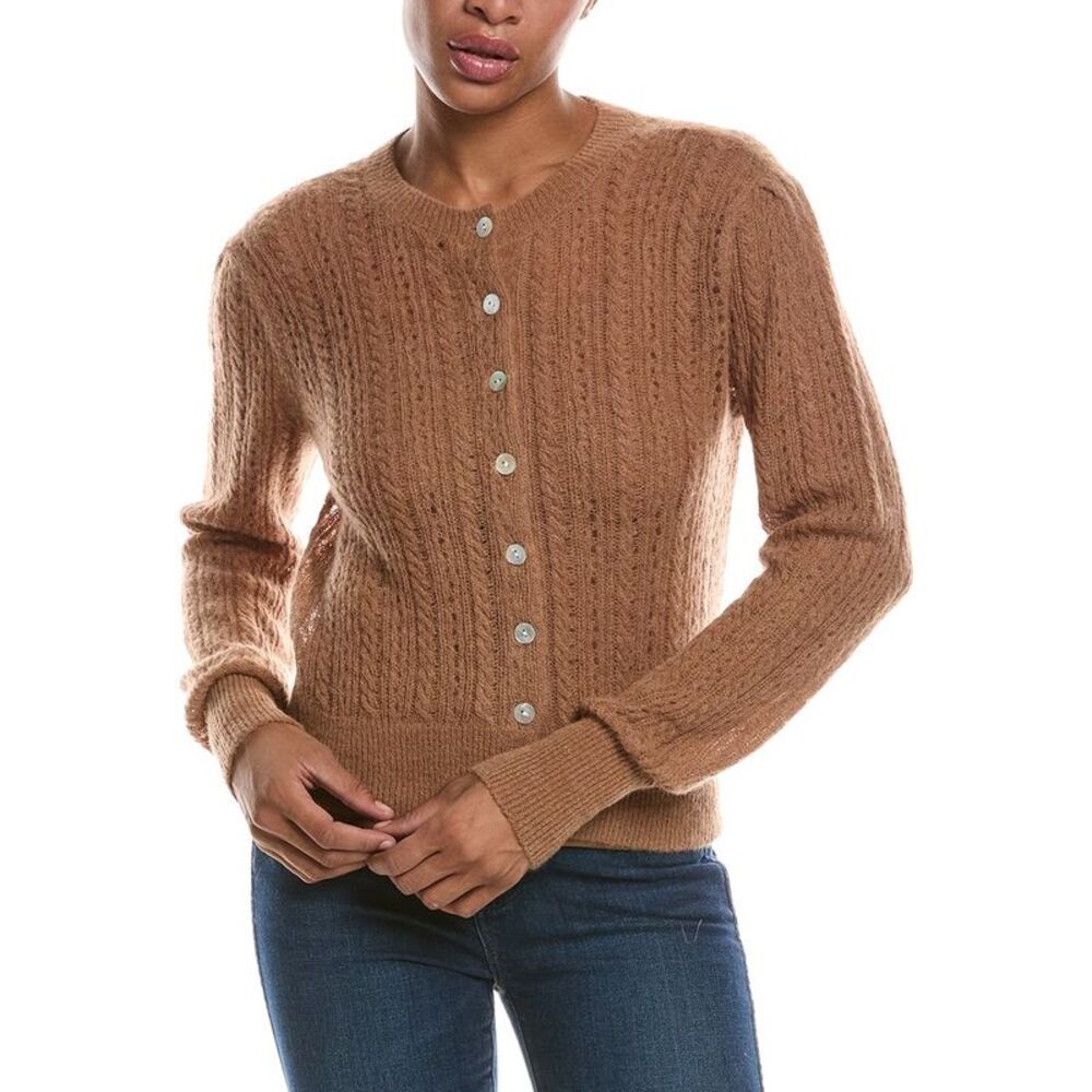 Madewell Womens  Pointelle Stitch Alpaca-Blend Cardigan, Brown